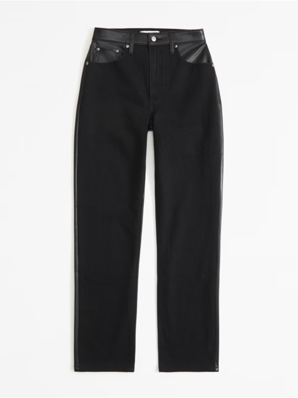 Abercrombie & Fitch Black Straight-Leg Jeans with Faux Leather Trim - Curve Love